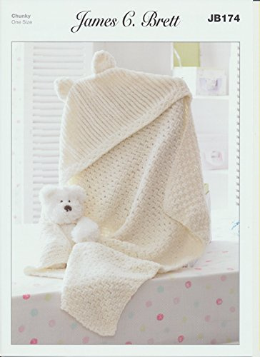 James C. Brett Knitting Pattern Children's Hooded Blanket in Flutterby Chunky Yarn (JB174)