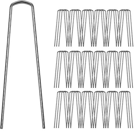 Garden Pegs 50pcs Sturdy Galvanised Steel Ground Stakes 6 U-Shape Trapezoidal-Head Metal Weed Membrane Pegs Sheet Turf Fake Artificial Grass Pins Staple Hook Spike Anchor Fencing Netting Landscaping