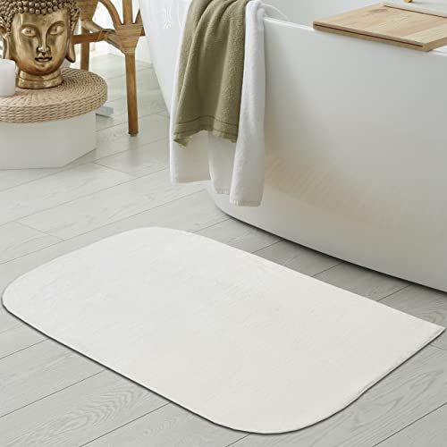 Designer Duschvorleger-Teppich • Ecken abgerundet & rutschfest • in Creme, 80x120 cm