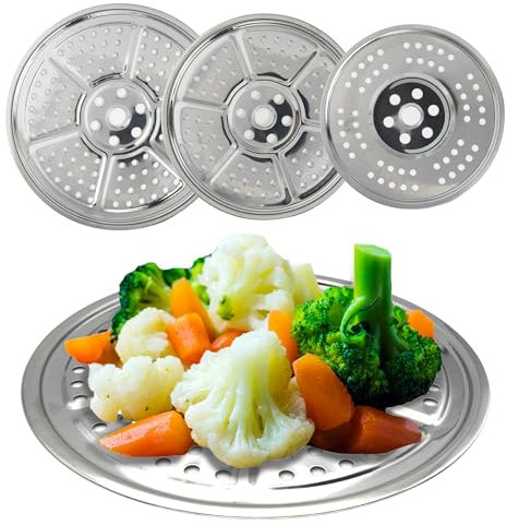 Terryshop74 3 Piatti Vassoio in Acciaio Inox forati per Cottura a Vapore Cucina Leggera Varoma Misure 17,5-19,5-21,5cm Cottura dietetica chetogenica Detox