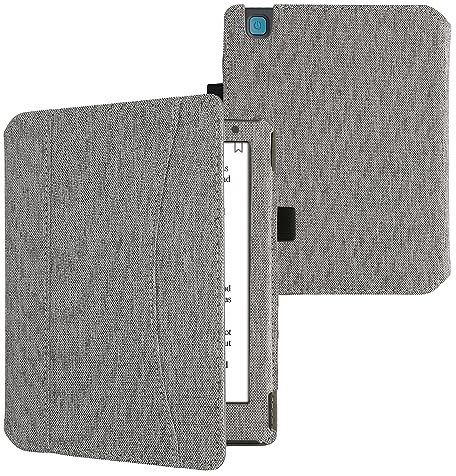 kwmobile Coque Liseuse Compatible avec Kobo Aura H2O Edition 2 - Étui à Rabat en Tissu avec Fermeture Magnétique - Gris Clair