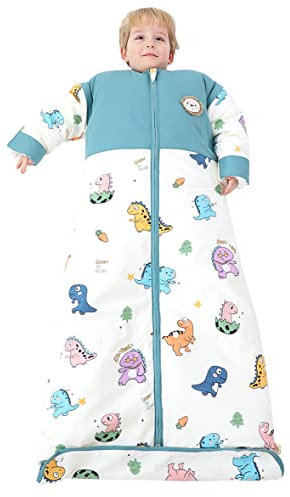 Chilsuessy Winter 2.5 Tog Kinder Schlafsack mit abnehmbaren Ärmeln Baby Schlafsack Bio Baumwolle Ganzjahres Schlafsack für Jungen und Mädchen Warm, 2.5 Tog/Dinosaurier Paradies, L (100-130 cm)