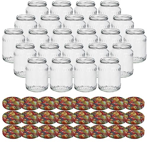 gouveo 24er Set Einmachgläser 720 ml Facette mit Schraub-Deckel Früchte - Große Vorratsgläser mit Drehverschluss TO82 - Leere Schraubgläser, Aufbewahrungsgläser für Marmelade, Selbstgemachtes
