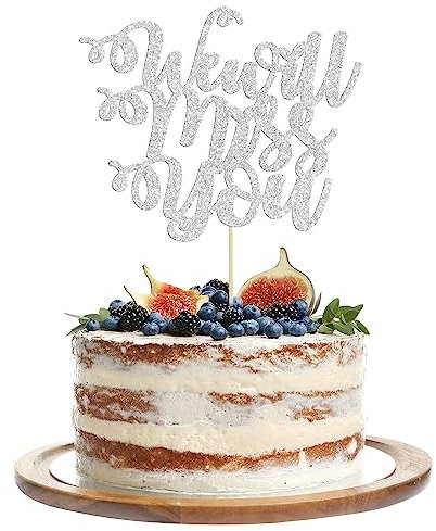 1 Pack We Will Miss You Cake Topper Glitter Red Love Heart Good Luck Cake Pick Retirement Theme Going Away Party Cake Decorations Silver