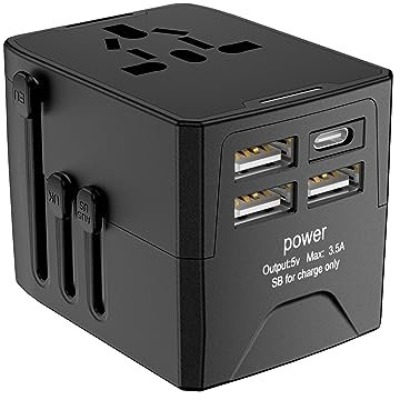 Reiseadapter Weltweit,Universal Reisestecker mit,6 AC Steckdose,3.5A USB-Smart-Ausgang,3USB A + Type c Internationaler Steckdosenadapter