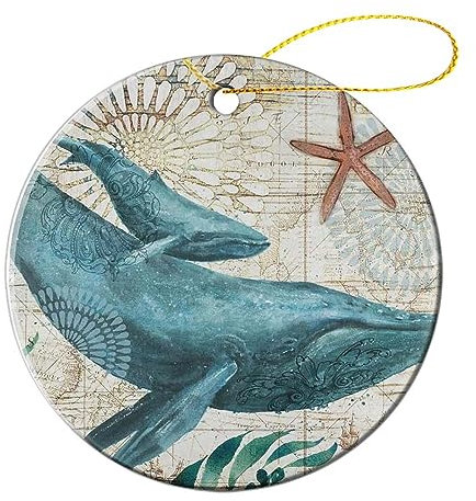 Christbaum Hängeornamente Vintage Seekarte Wal Seestern Wasserozean Druck Ornamente Für Weihnachtsbaum Weihnachts-Hängende Christbaumschmuck 7.3Cm