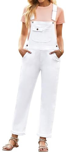 Roskiky Bib Overalls Cute Overalls for Women White Overalls Women White Jumpsuits for Women Brilliant White Size Large