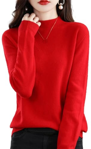 XZEIT Kaschmir-Pullover für Frauen, 100% Kaschmir-Langarm-Pullover, Rundhalsausschnitt, lässiger Strickpullover, rot, XL