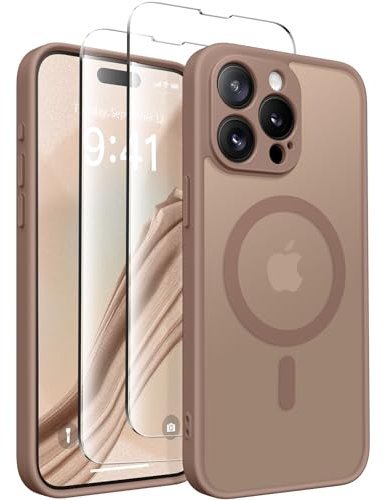 CAPRARO Magnetic for iPhone 15 Pro Max Case, [Compatible with MagSafe] [Full Camera Protection] [14FT Drop Protection] Shockproof Protective Slim Translucent Phone Case, Brown