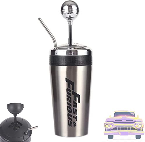 Fast and Furious 10 Wasserbecher – Becher im Schalthebel-Stil mit Strohhalm und Deckel. Nehmen Sie diesen Becher mit ins Theater und spüren Sie die Geschwindigkeit und Leidenschaft /20 ( Color : Silve
