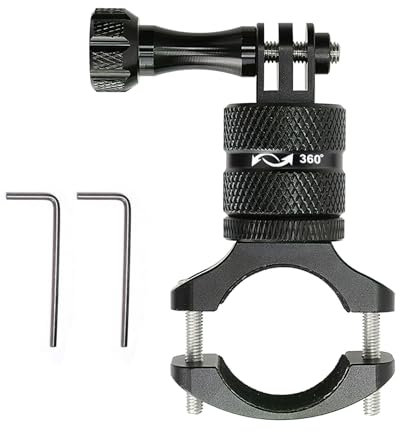 Bike Handlebar Mount for Action Cameras, Metal Bicycle Holder, 360 Degree Rotation Rack Cradle, Compatible with GoPro Hero 12 11 10 9 8, Insta-360 X3 X2 Go 3, Aluminum Motorcycle Rearview Mirror Mount