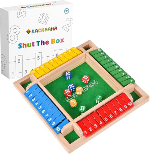 EACHHAHA Shut The Box 4 Player Wooden Table Game(Multicolor) | Dice and Travel STEM Learning Traditional Family Game for Kids