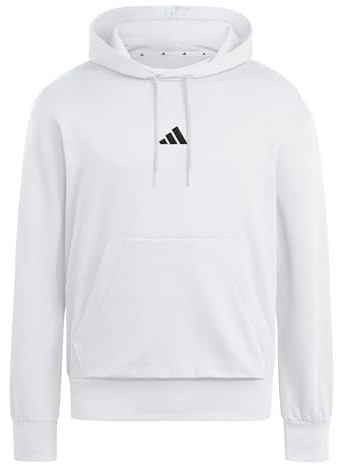 adidas Uomo Essentials Feelcozy Fleece Hoodie Sweatshirt, White/Black, L