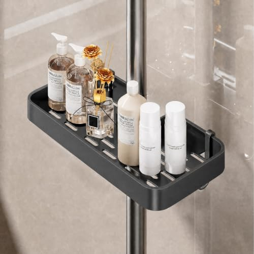 lesulety Duschablage Für Duschstange Duschablage Stange Ablage Dusche Regal Dusche Ohne Bohren Shower Shelf No Drill Shampoo Halterung FüR Dusche Ohne Bohren,Grau,A