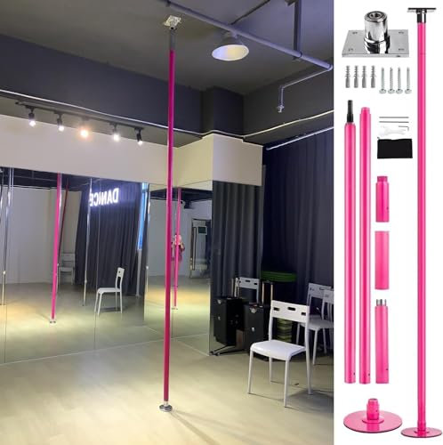 AviiSo Danse Pole Montage au Plafond, Amovible 45mm avec Plaque Fixe et Accessoires d'extension, Poteau de Danse Statique tournant pour Maison Chambre Appartement Club Gym (Color : Pink, Size : 3.2M