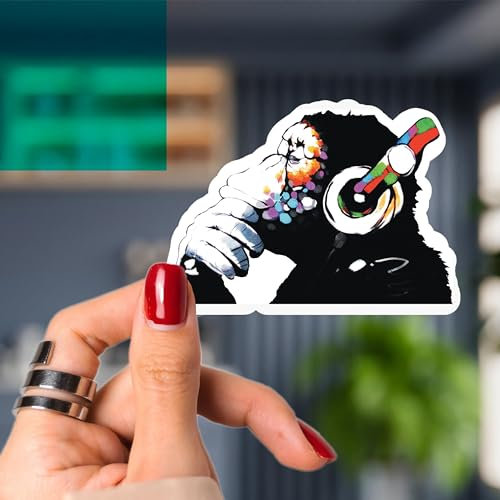 Laptop-Vinyl-Aufkleber – Musik Affe in Kopfhörern Kunst Aufkleber rechte Seite