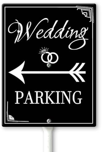 Horienteeon Panneau de cour blanc avec piquets 11,5 x 15 cm en aluminium robuste pour stationnement de mariage - Flèche de stationnement pour mariage - Panneau de signalisation directionnelle pour