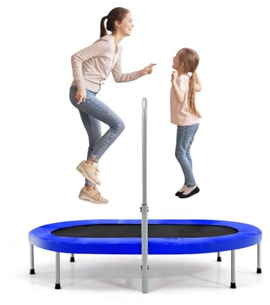 LIFEZEAL Trampolin für 2 Personen, Faltbares Doppeltrampolin mit Armlehnen, Ovales Sporttrampolin mit verstellbarem Griff, Fit Indoor Fitness Trampolin für Kinder und Erwachsene