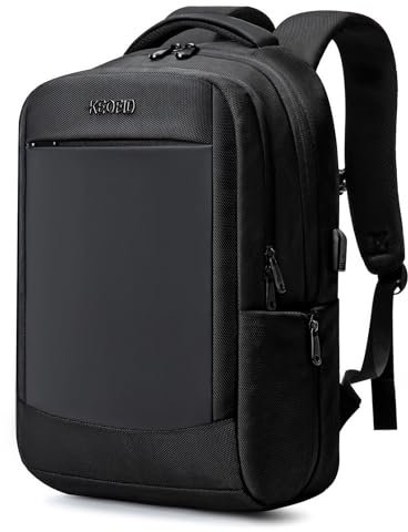KEOFID Business Laptop backpack for Men and Women, Carry On Backpack with USB Charging Port, Slim Work Bag Fit 15.6 Inch, College Back pack, Water Resistant(Black)