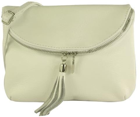 modamoda de T07L / T139L Damen Leder kleine Umhängetasche 2 Modelle handmade in Italy, Farbe:Creme