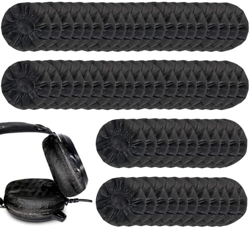 Headphone Earpad Covers, 100 Pieces Disposable Non-Woven Fabric Headphone Covers, Stretchable Sanitary Earcup Covers Fits 3.14-5.11 /8-13cm Headsets (Black)