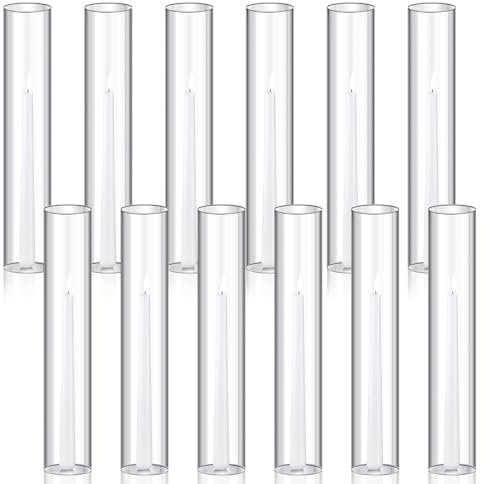 Treela 36 Pcs 2.5 W x 14 H Hurricane Candle Holder Sleeve Bottomless Glass Cylinder Candleholder Tall Candle Glass Cover Clear Open Ended Shade Chimney Tube Cover for Pillar Taper Lamp