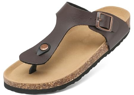 Mesing Tongs Femme Mode Orthopédique Sandales Confortable Soutien Voûte Suède Liège Plantaire Mules Été Plage Piscine Flip Flop Antidérapante Boucle Pantoufles XZ406-Brown-EU43