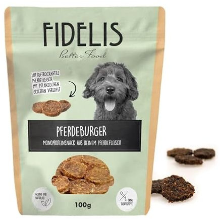 Fidelis - Premium Naturleckerlis für Hunde: Luftgetrocknete Hunde Leckerlis aus 100% natürlichen Rohstoffen - Pferdefleisch, Glycerin - 100 Gramm