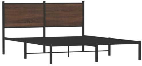 vidaXL Bettgestell, Metallbett Bett mit Kopfteil, Bettrahmen mit Lattenrost, Doppelbett für Schlafzimmer, Metall Braun Eichen-Optik 140x200cm