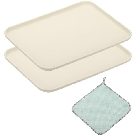 PATIKIL 15x11 Inch Fast Food Serving Trays, 2pcs Reusable Restaurant Serving Trays Cleaning Clothes Included PP Multi-Purpose Rectangle Small Size Tray, Beige