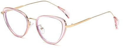 LJCZKA Lunettes Anti Lumière Bleue Oeil de Chat Petit Rétro Tendance Transparent Anti Fatigue Anti-Éblouissement Filtre Verres UV400 Pour Gaming d'Ordinateur Para Femme (RoseOrClair)