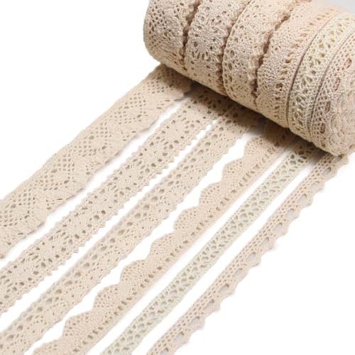 Jamsinmu Spitzenband 27M Spitzenband im Vintage-Stil für Brauthochzeits Dekoration Weihnachtspaket Scrapbooking Geschenkbox Beige 01