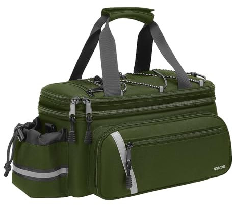 MOSISO Bike Rack Bag with Rain Cover, Bike Trunk Cooler Handag Insulated Bicycle Rear Seat Pouch with 2 Side Foldable Panniers, 8L Cycling Backseat Storage Cargo Saddle Shoulder Bag, Army Green