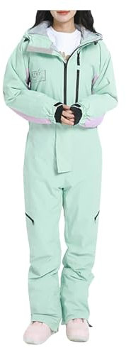 RKaixuni Damen Winter Onesie Ski Jumpsuit Jacken Snowboard Schneeanzug Schneemantel Wasserdicht Overall Einteiler Outfits, grün, S