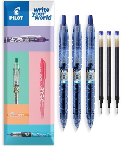 PILOT B2P Gel Roller Ball Pen - Begreen Range - 89% Recycled - Blue Ink - Pack of Pens + Refill Inks - In Envelope Gift Packaging (Pack of 3 + 3)