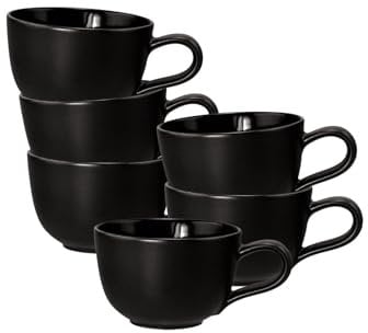 Seltmann Weiden Liberty Velvet Black Espressotassen 6er Set, 100 ml, Mokkatassen mit mattem Finish, Spülmaschinen- und Mikrowellenfest, Porzellan, Schwarz