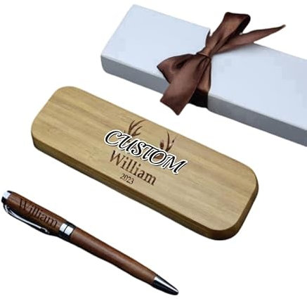 hadefa Stiftebox-Set aus Holz, personalisierbar, gravierter Text, Holzstift-Set, Herren- und Damen-Gravurstift, Geschenk-Set
