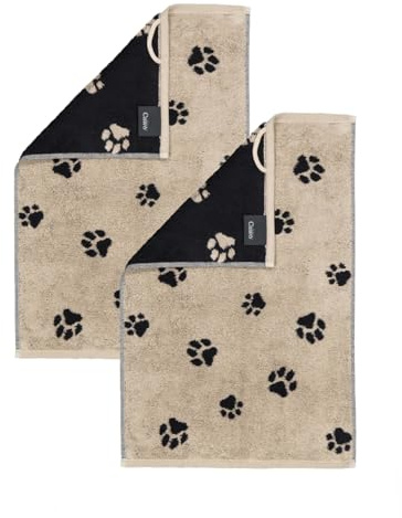2 Stück Cawö We Love Dogs Gästetücher 6247-93 Pfoten Schwarz 30x50