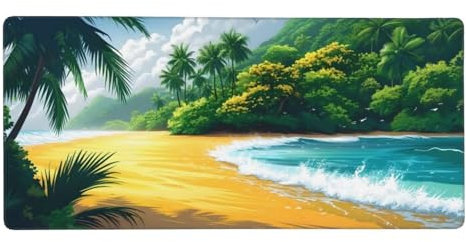 Tapis de Souris XXL 900x400x4mm, La Plage Tapis de Souris Gamer, Base en Caoutchouc Antidérapant, Vitesse et précision améliorées, Coudre les bords résistant à l'eau, Pour PC, Ordinateur Portable Z293