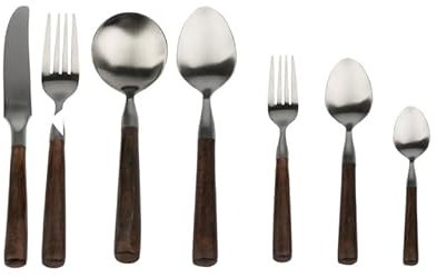 Ensemble de couverts en argenterie, 7/28/42/56/70/84 pièces, manche en bois, manche rond en bois massif, couverts en acier inoxydable brossé mat, ensemble de couteaux et fourchettes à steak. Argent