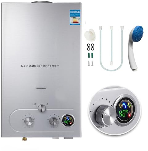 Furvveerr Chauffe Eau Gaz 10L,Chaudière à Gaz GPL avec Mode Hiver et été,LPG Propane Butane au Mur Sans Réservoir de Chauffe-eau Instantané Automatique,Sortie d'eau Chaude (10L)
