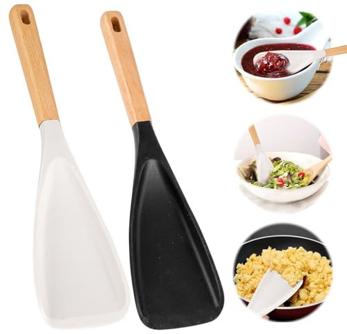 INQUIRLLY Cuchara multifunción genérica, 2 piezas, silicona y madera, antiadherente, multiusos, resistente a altas temperaturas, ergonómica, fácil de limpiar
