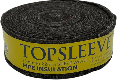 Topsleeve Sheep Wool Pipe Insulation, 15mm-22mm, 7.2 Metre Roll, Black