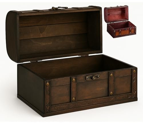 flexilife Schatztruhe aus Holz in versch. Größen - Geschenk Truhe Holztruhe - Schatzkiste Kindergeburtstag - Schatztruhe Hochzeit (dunkelbraun - Holz, klein - 22 x 14 x 14 cm)