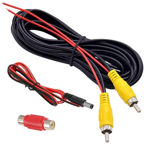 6M Cinch-Videokabel RCA für Rückfahrkamera, Doppelt Abgeschirmtes AV Verlängerungskabel mit 1M DC-Stromversorgung Kabel und 1 Cinch-Kupplung auf Buchse für Monitor und Fahrzeugkamera