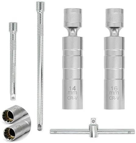 BIZOI Spark Plug Removal Tool, Magnetic Spark Plug Socket Set, Thin Wall Spark Plug Socket Set, 3/8 Inch 12-point Universal Joint, for Motorcycle, Small Car Engines, Car Repairs