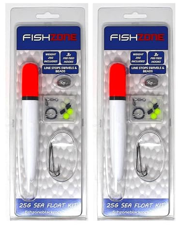 FISHZONE pack 2 Sea Float Kits 25g - Including Weights, Swivels, Stoppers, beads and pre-tied hook. Bass Wrasse Mullet Cod Pollock Mackerel Sea Fishing Tackle