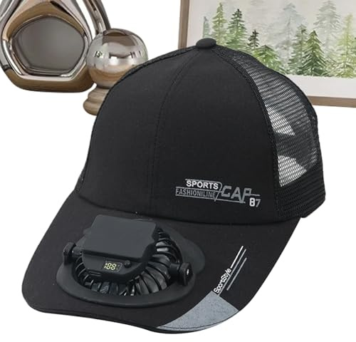Ahuuen Lüfterhüte Für Damen - USB-Aufladbare Baseball Cap mit Ventilator - 3-Stufen Digitale Anzeige Sonnenschutz Kopfbedeckung für Damen Herren Radfahren Wandern Camping Angeln