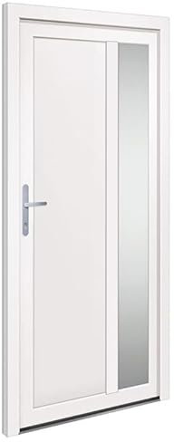 Puerta de entrada blanca 98 x 200 cm PVC con relleno de poliestireno sándwich – duradera, aislante del calor y segura para casas unifamiliares