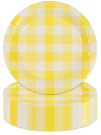 AHPYEUHK 50 Pcs Yellow Party Paper Plates Disposable 7inch Dessert Dinnerware Cake Party Tableware Set Supplies for Birthday Picnic Wedding Holiday Graduation Baby Shower Decorations